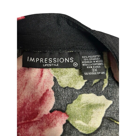 Impressions Bold Red Floral On Black Button Up Plus 3X Whimsigoth Dark Fairy - Picture 5 of 6